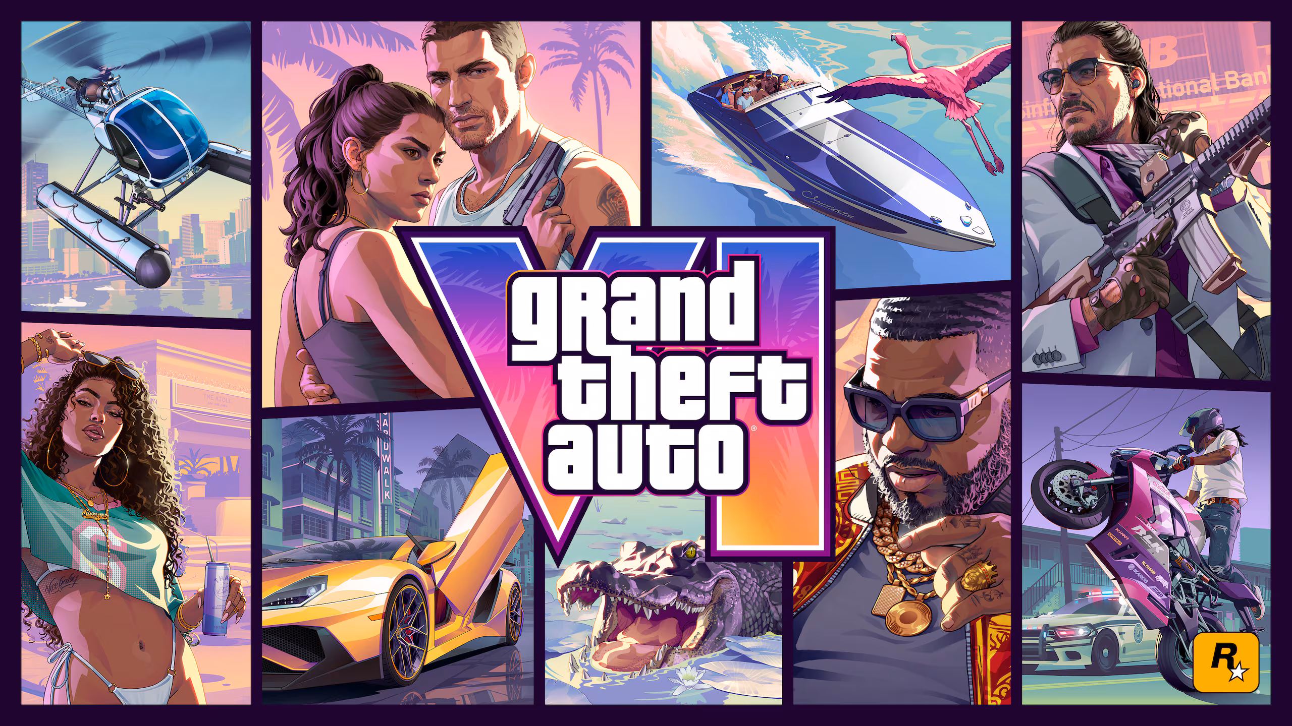 Офіційний колаж Grand Theft Auto VI з Джейсоном, Люсією та Vice City