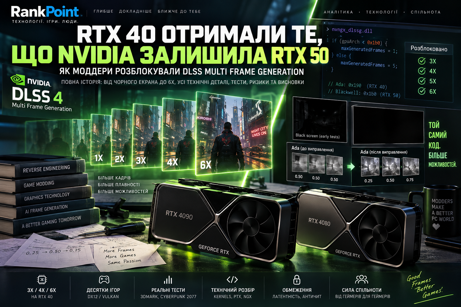 RTX 40 запустили DLSS Multi Frame Generation: як моддери розблокували 3X, 4X і 6X