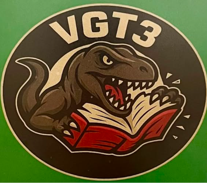 Логотип VGT3 із динозавром і книгою