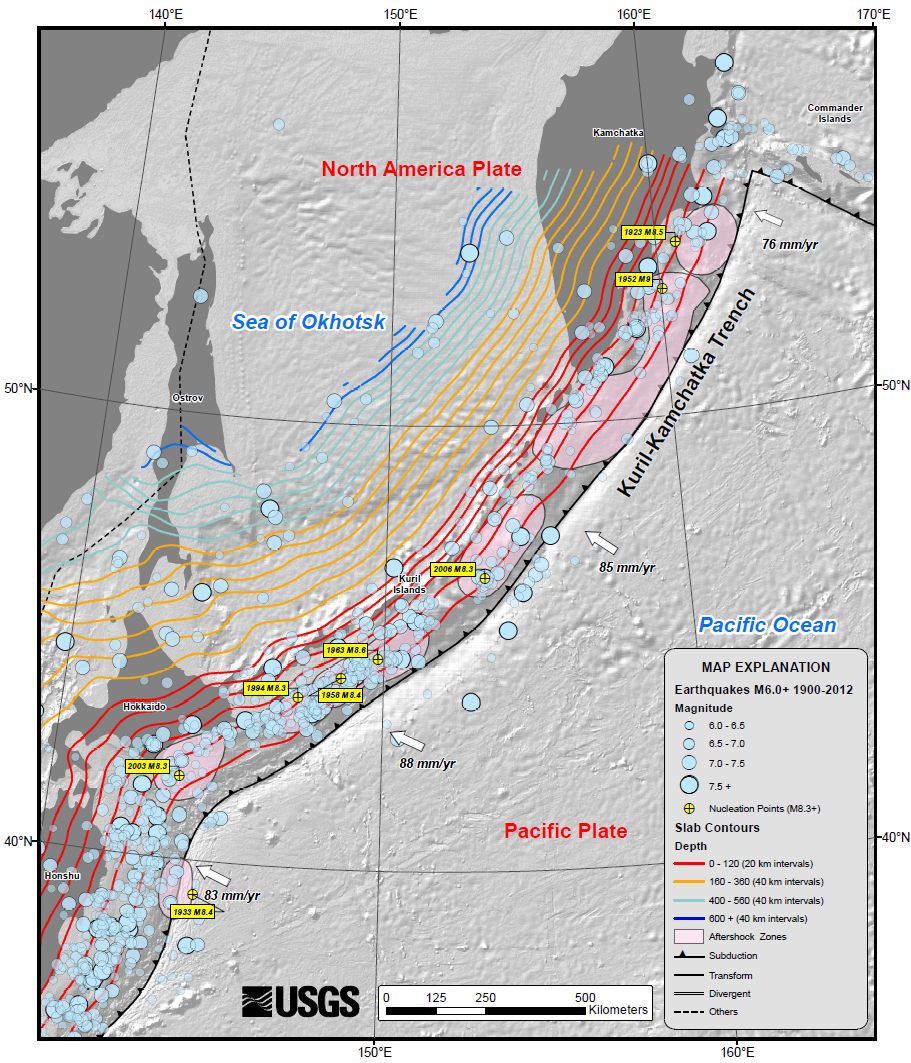 Карта Курило-Камчатського жолоба та субдукції Pacific Plate
